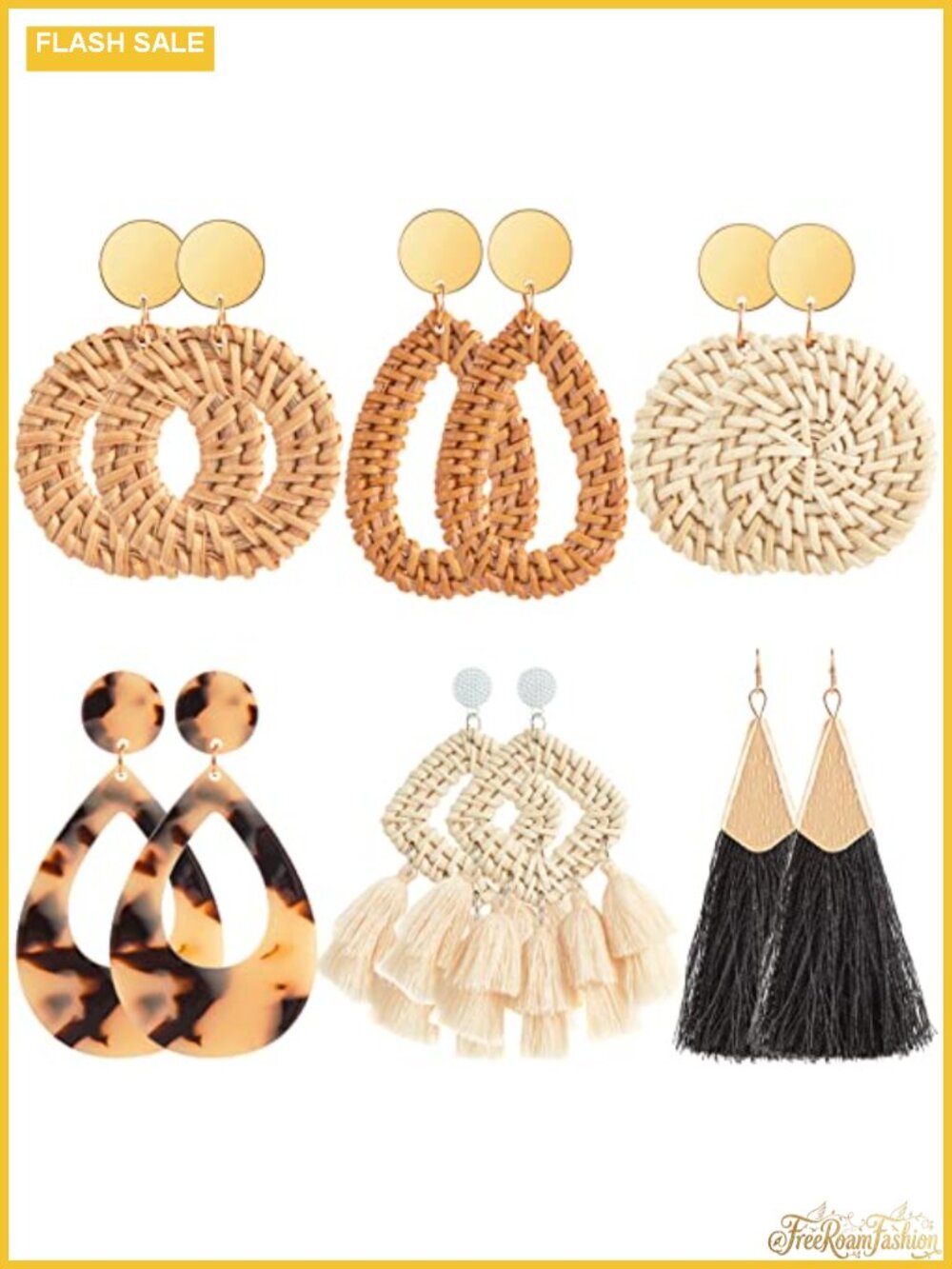 Rattan Straw Geometric Hoop Dangle Drop Earrings Lightweight Summer